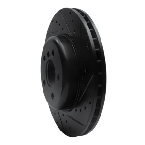 BMW ActiveHybrid 5 Brake Rotor (1) - Front Right - R1 Concepts - Drilled & Slotted - Black - `11-`19